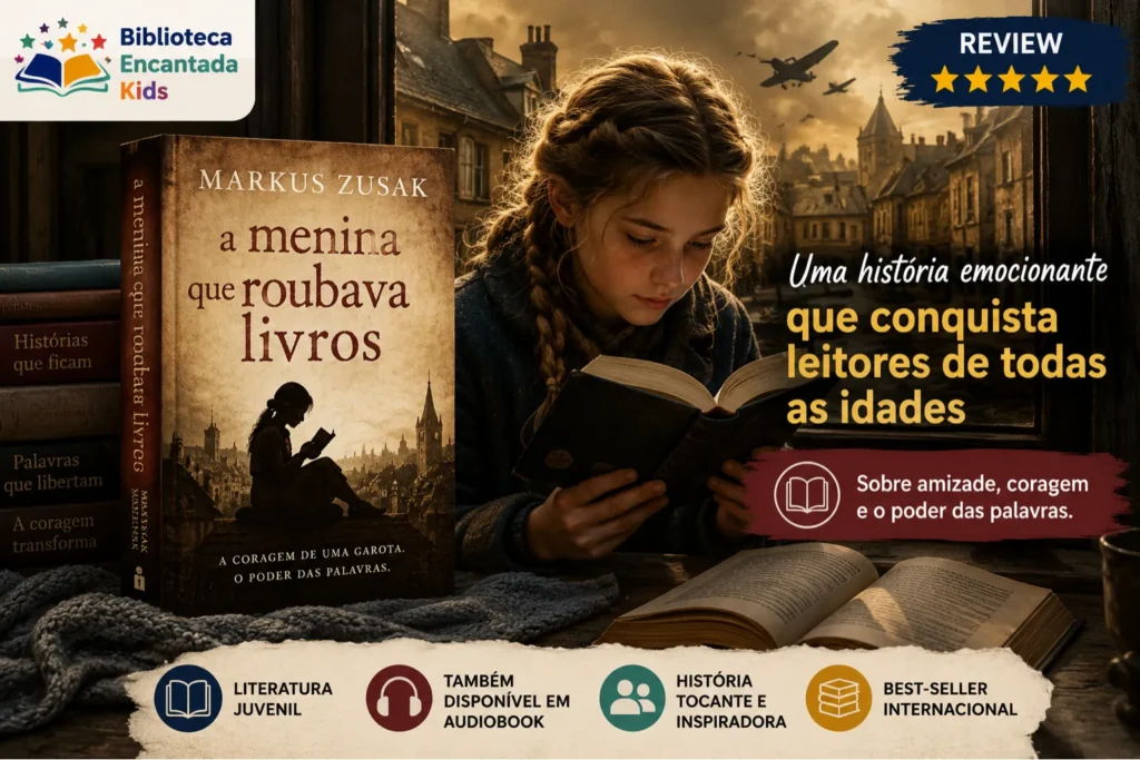 Review do livro A Menina que Roubava Livros de Markus Zusak, obra de literatura juvenil também disponível em audiobook.